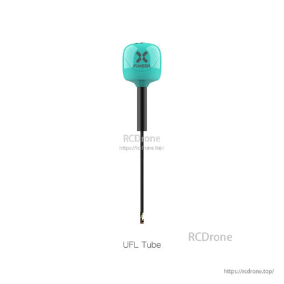 Foxeer Lollipop 4 Plus 5.8GHz FPV omni antenna with teal cap and long UFL tube pigtail connector