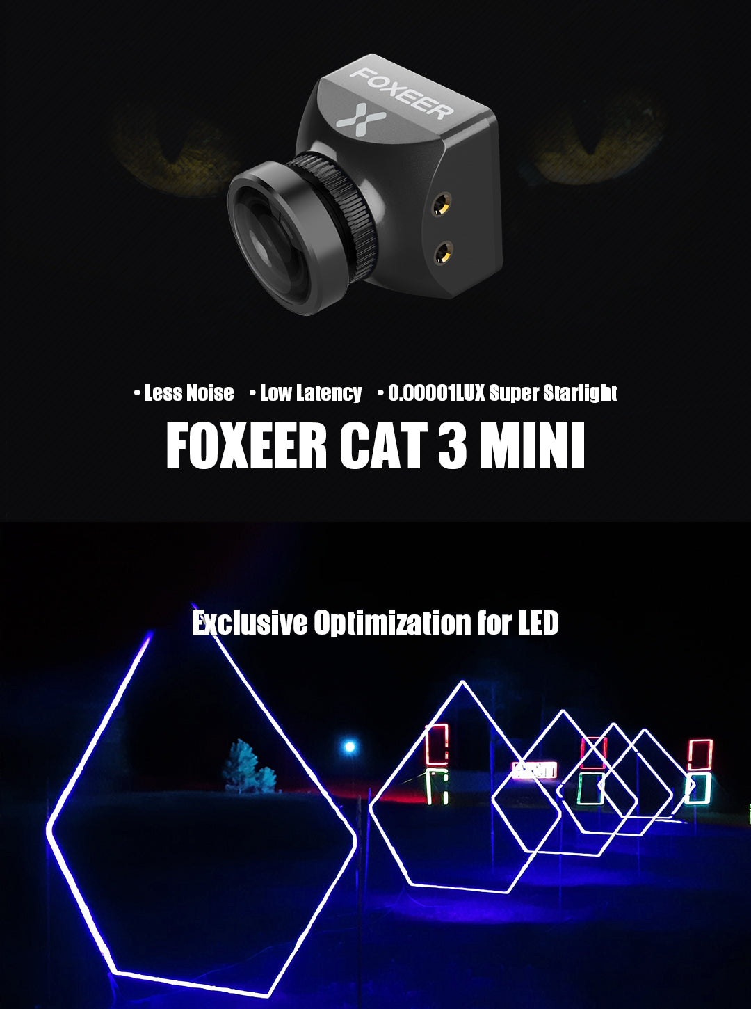 Foxeer Mini Cat 3 FPV Camera, A mini cat 3 FPV camera with super starlight and low latency.