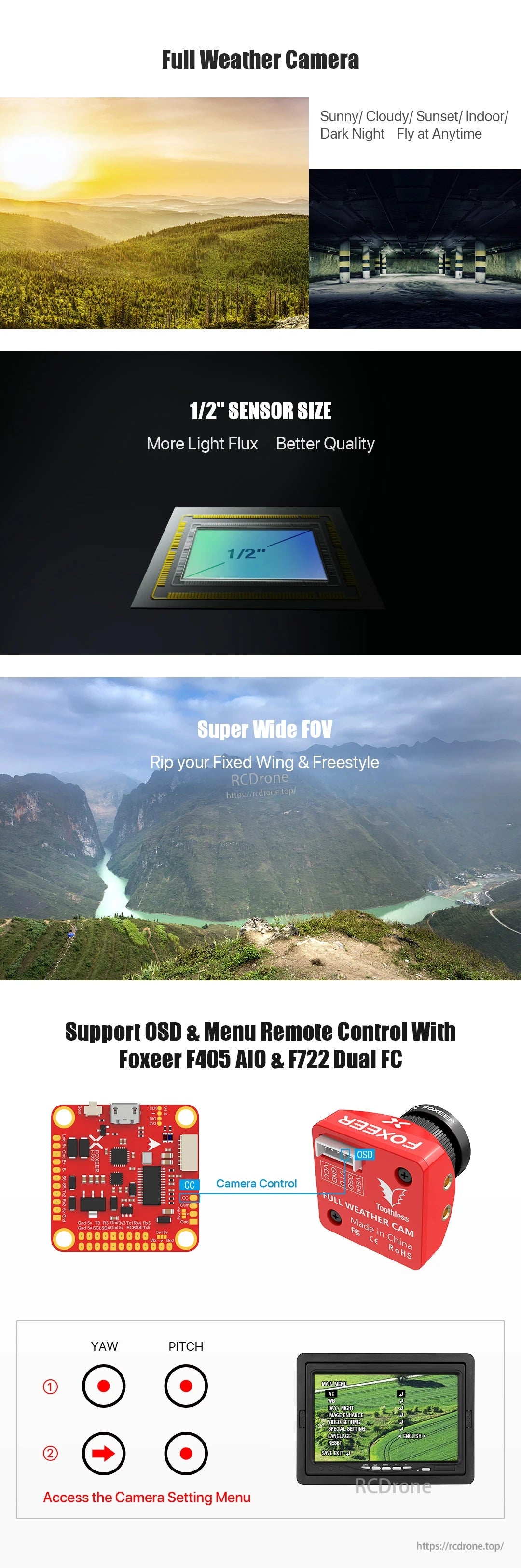 Foxeer Mini Toothless 2 1200TVL FOV Switchable Starlight FPV Camera 1/2" Sensor Super HDR