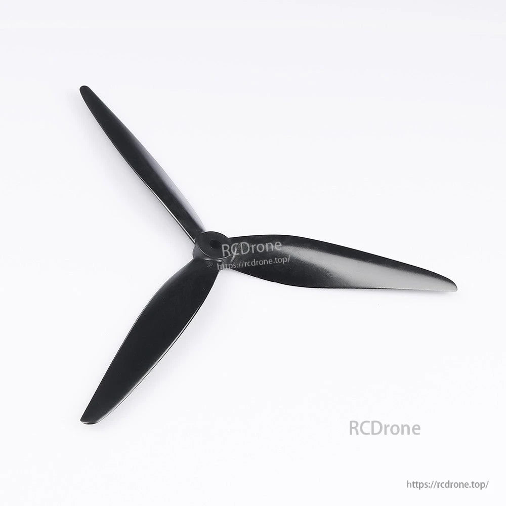 Black Foxeer Cyclone T8042 tri-blade drone propeller with central mounting hub on a white background