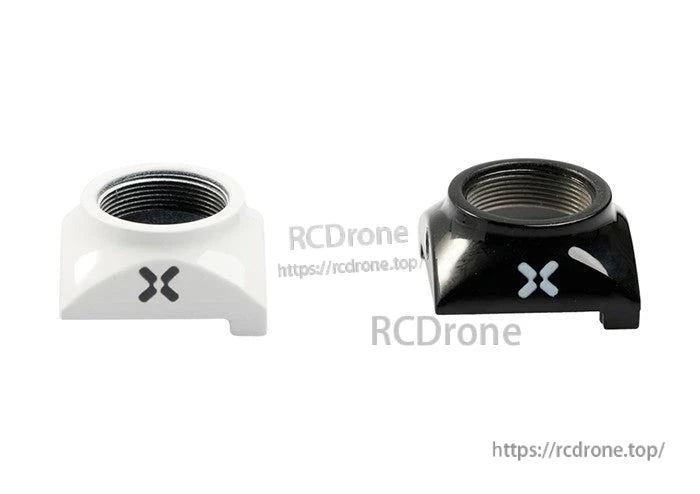 Foxeer Plastic Camera Case, Foxeer plastic FPV camera case housing in black and white with threaded lens opening, front view