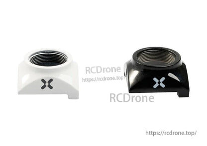 Foxeer Plastic Camera Case, Foxeer plastic FPV camera case housing in black and white with threaded lens opening, front view