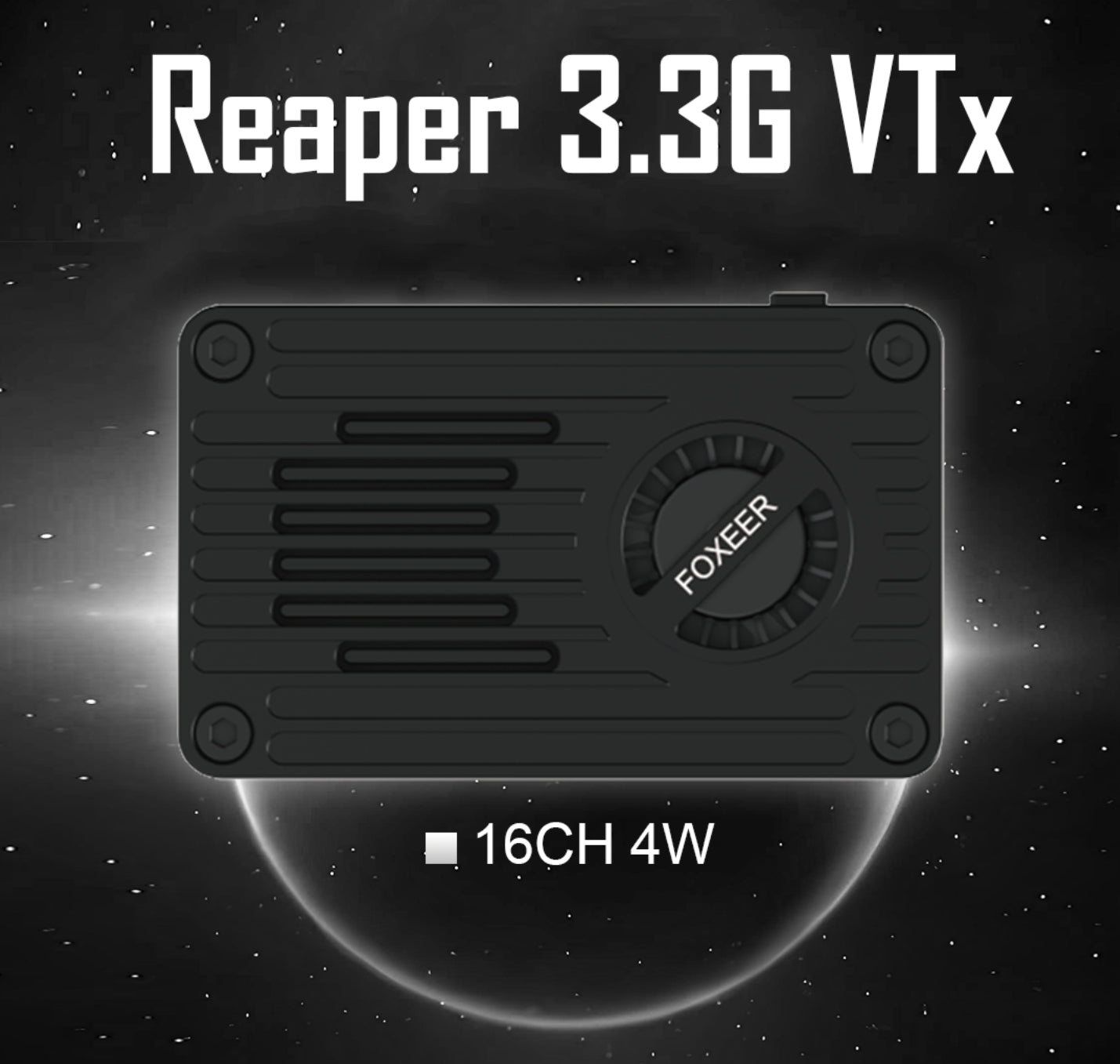 Foxeer Reaper 3.3G 4W 16CH VTX, Foxeer Reaper 3.3G transmitter supports 4-way and 16-channel configurations for drone racing and aerial photography with high-quality video transmission.