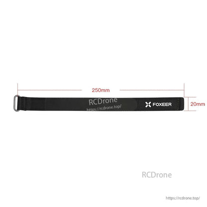 Foxeer Silicon Battery Strap, Foxeer silicone battery strap with metal buckle, 250mm length and 20mm width, black with Foxeer logo