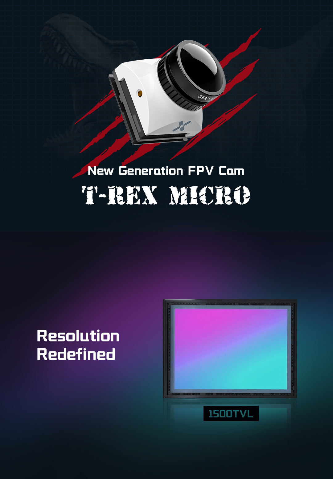 Foxeer T-Rex FPV Camera, Capture high-quality footage with the Foxeer T-Rex Micro 1500TVL camera.