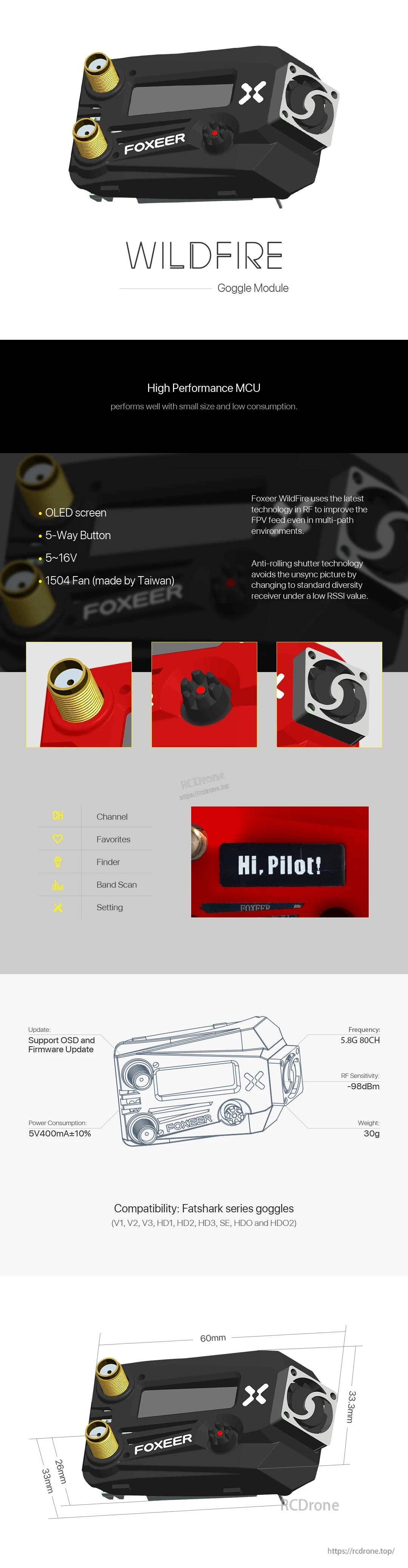 Foxeer Wildfire 4.9G/5.8GHz 80CH Dual Receiver