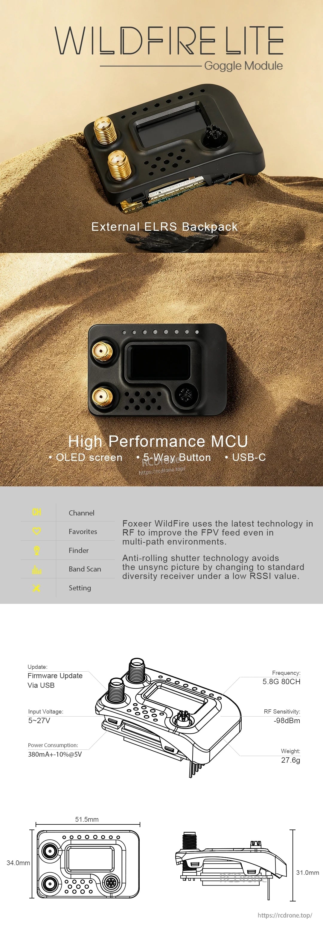 Foxeer Wildfire Lite 4.9G/5.8GHz 80CH Dual Receiver