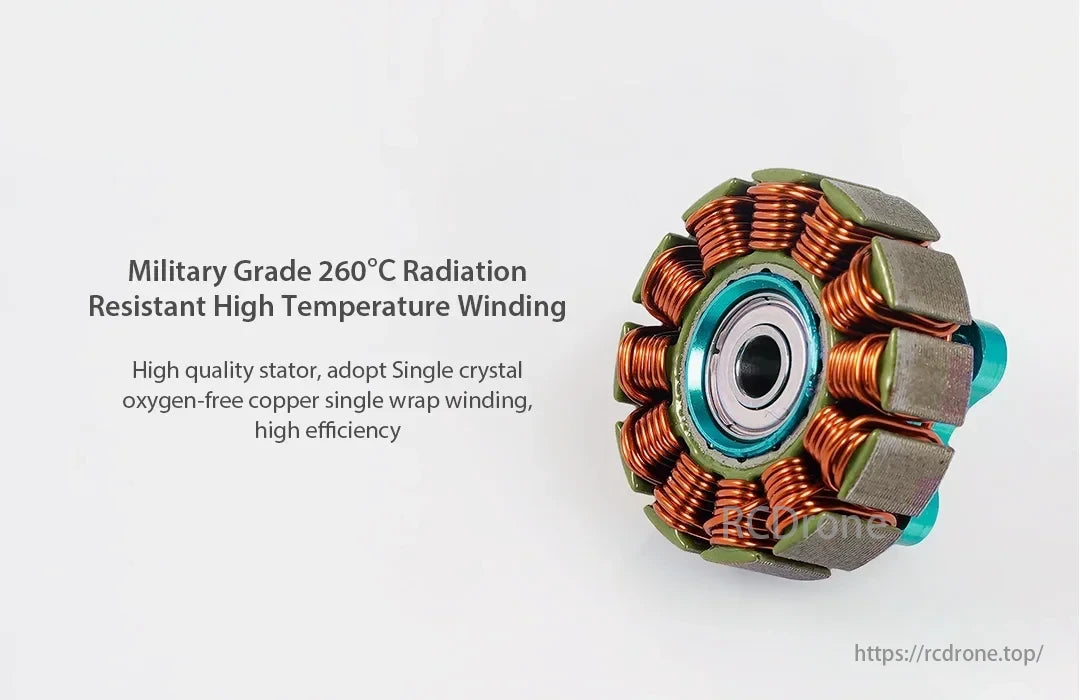 Foxxeer Datura Motor, Military-grade, radiation-resistant, high-temperature winding for efficient stator performance.