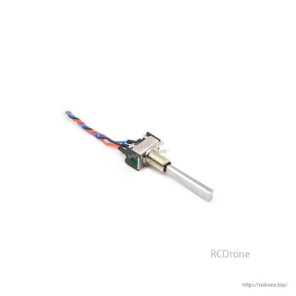 Angled view of FrSky Tandem XE long-handle switch showing metal lever, switch housing, and twisted wire lead