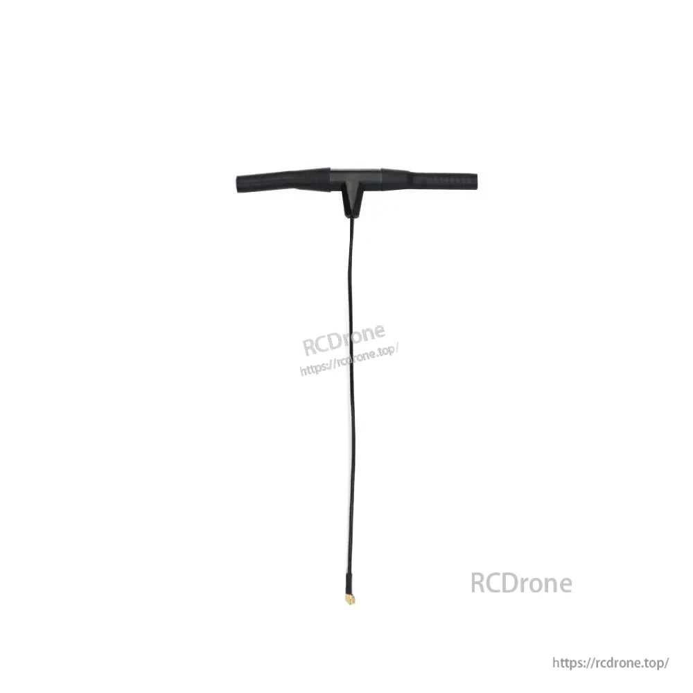 T-shaped spring antenna with long black coax cable and small gold micro coax connector end
