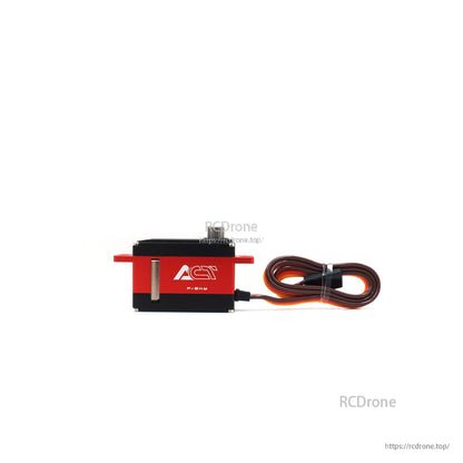 CNC aluminum case servo with cable exit and coiled lead, left-side view on white background