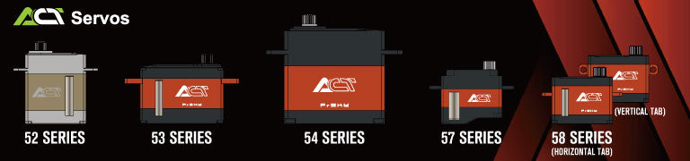 FrSky ACT servos series lineup graphic highlighting the 5300 series among 5200–5800 ranges