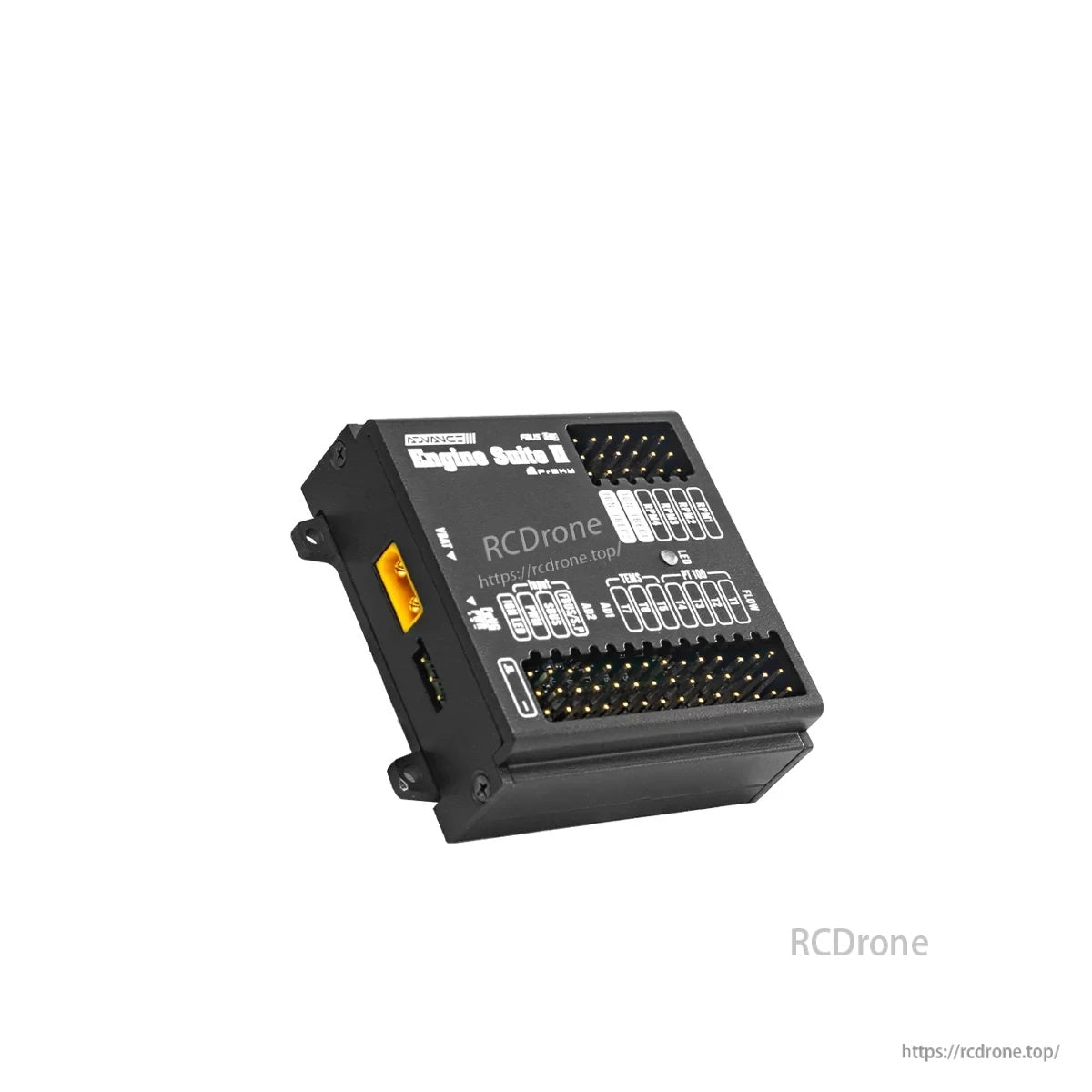 FrSky Advanced Engine Suite II (AES II) management box with XT30 VBAT input and labeled sensor/receiver ports
