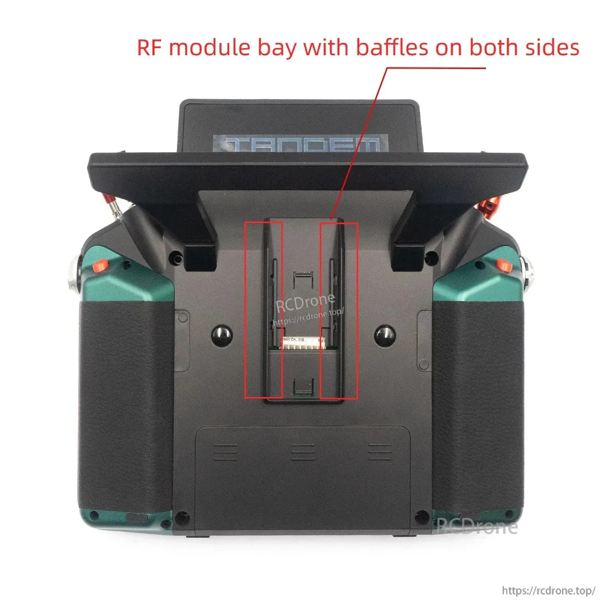Tandem X20Pro AW rear view highlighting RF module bay with baffles on both sides (not the universal encoder bay)
