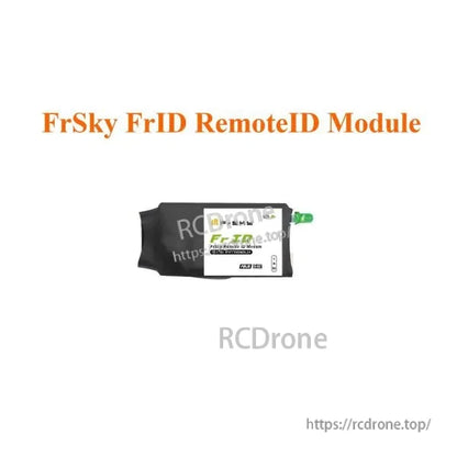 FrSky FrID RemoteID module image with RCDrone watermark and website URL overlay