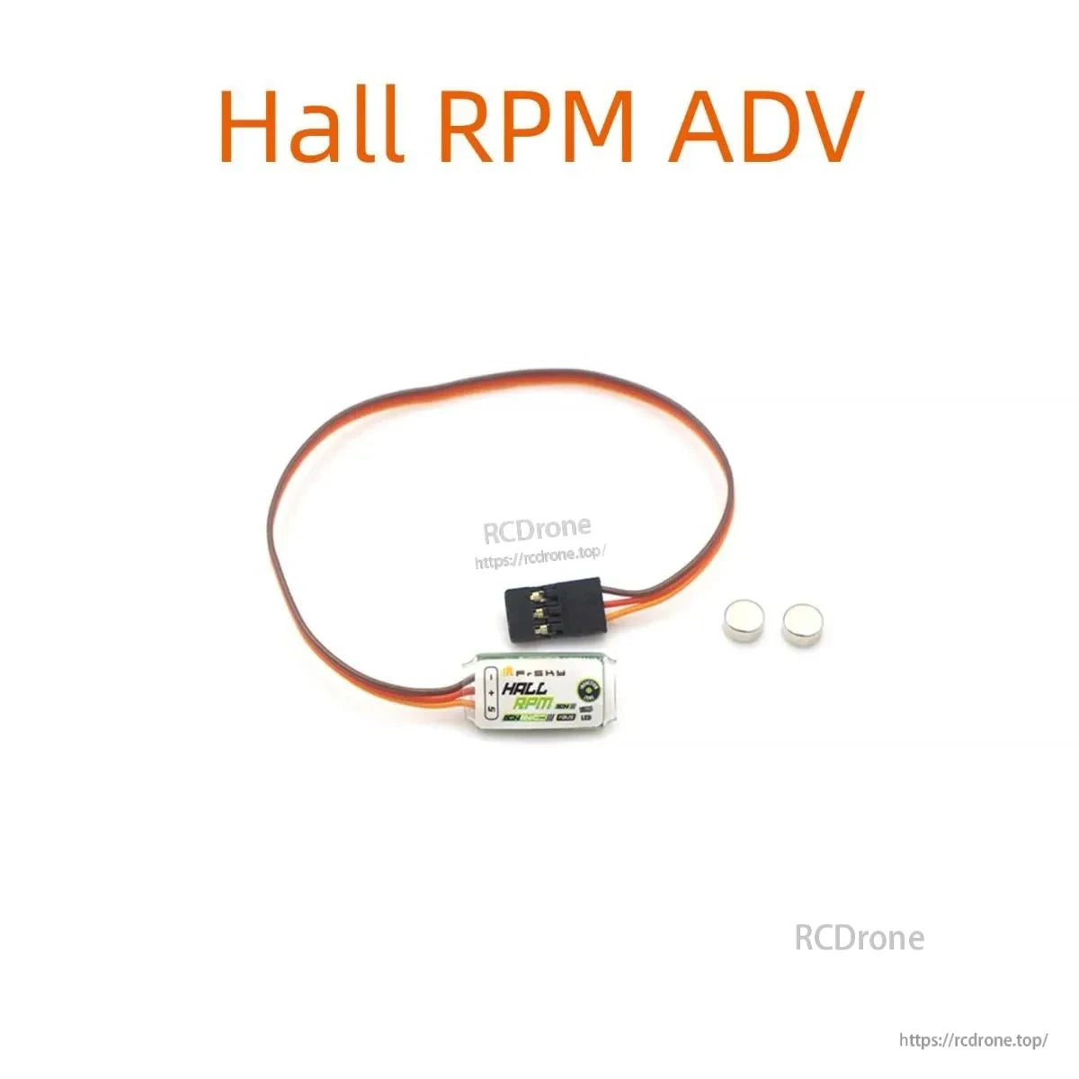 Hall RPM ADV sensor kit with 3-pin connector and two magnets, product graphic with RCDone watermark