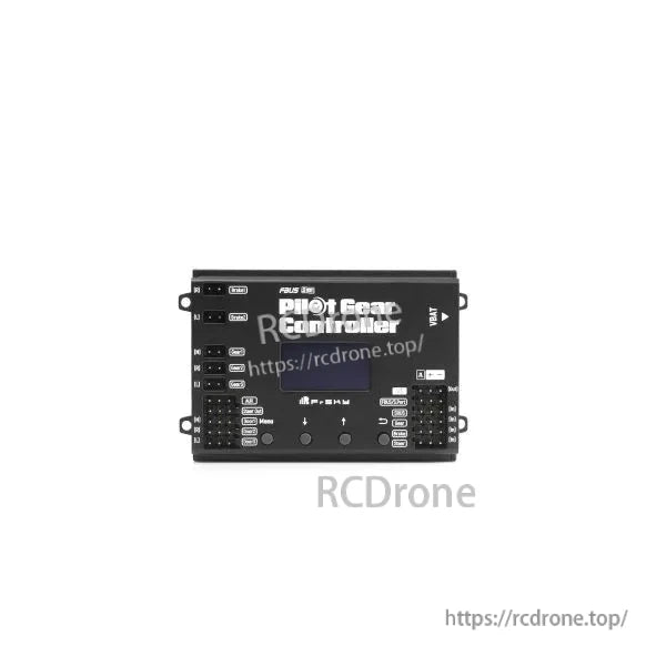 Pilot Gear Controller module front panel showing labeled ports and LCD, watermark overlay present