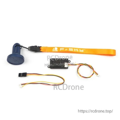 Remote NFC switch components laid out: key fob, lanyard, black receiver module and two wiring harnesses