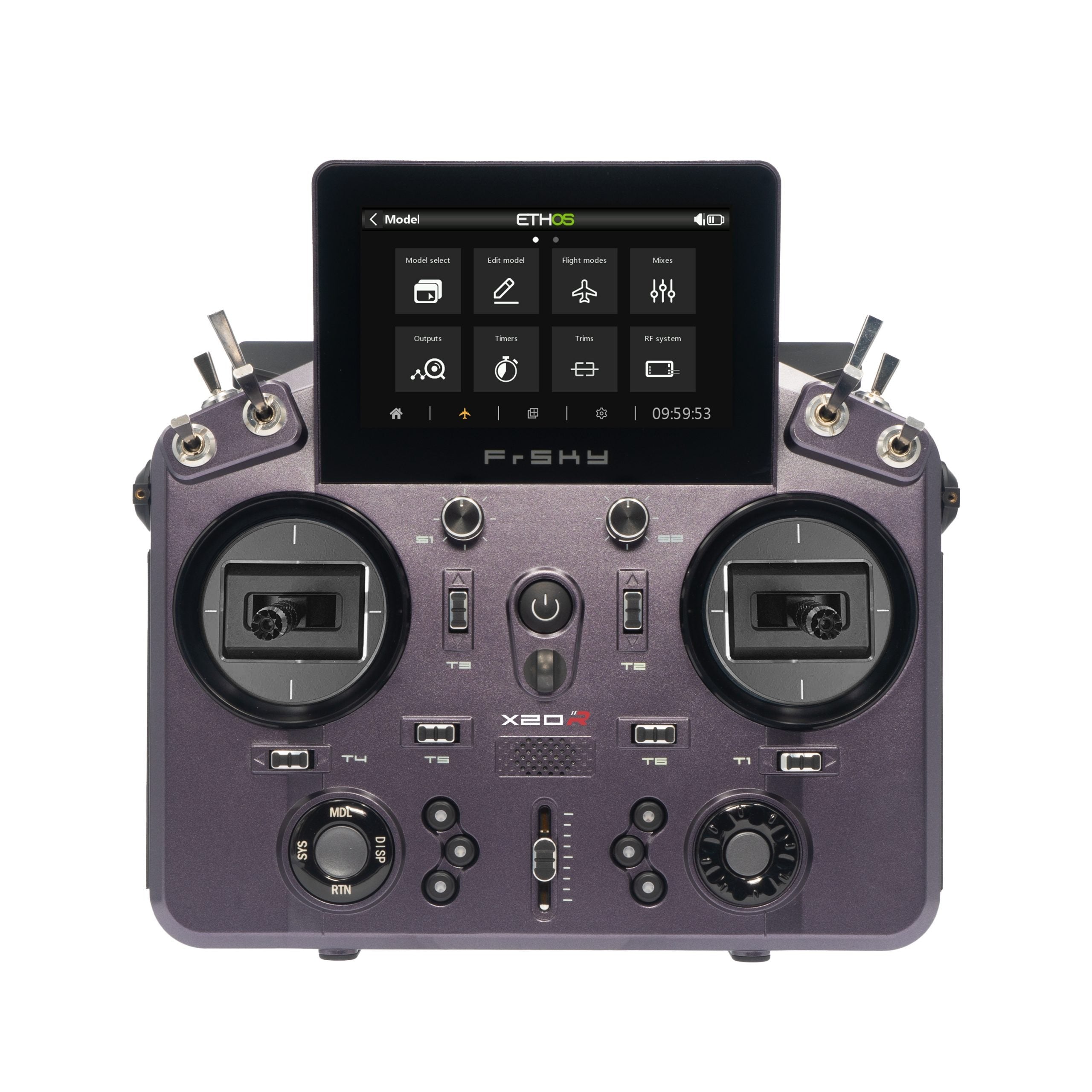 FrSky TANDEM X20R Transmitter features dual band telemetry radio with ETHOS, model select feature for easy editing, and customizable mixes and outputs.