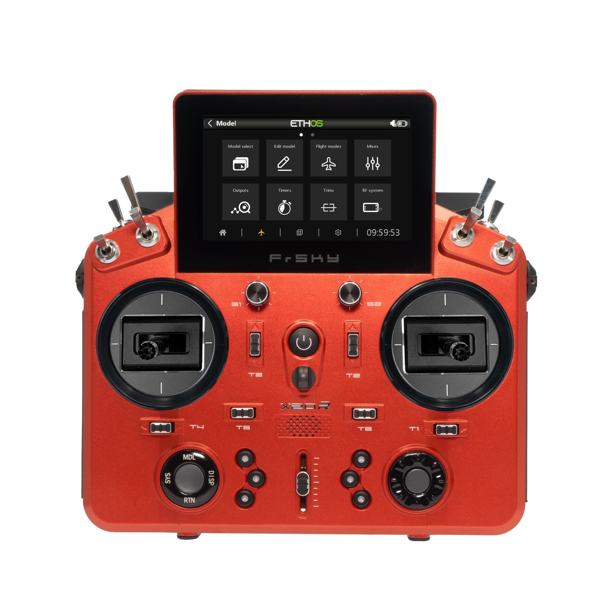 FrSky TANDEM X20R Transmitter: a dual-band radio featuring ETHOS for model selection, flight modes, mixes, and settings.