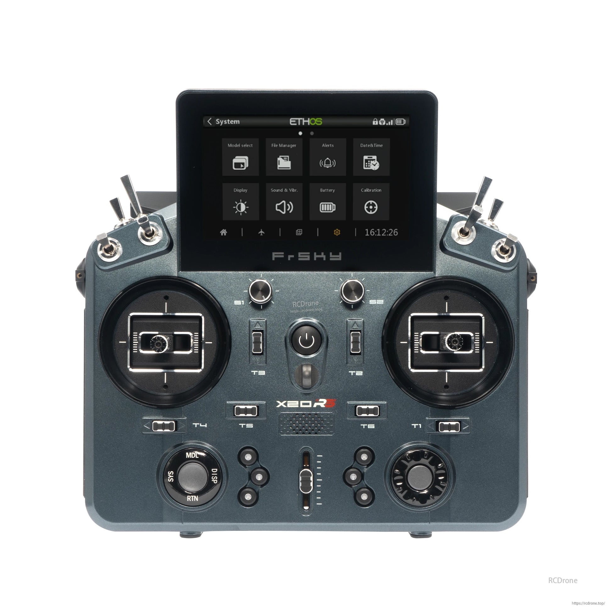 TANDEM X20RS transmitter front view in dark gray with touchscreen and full control layout