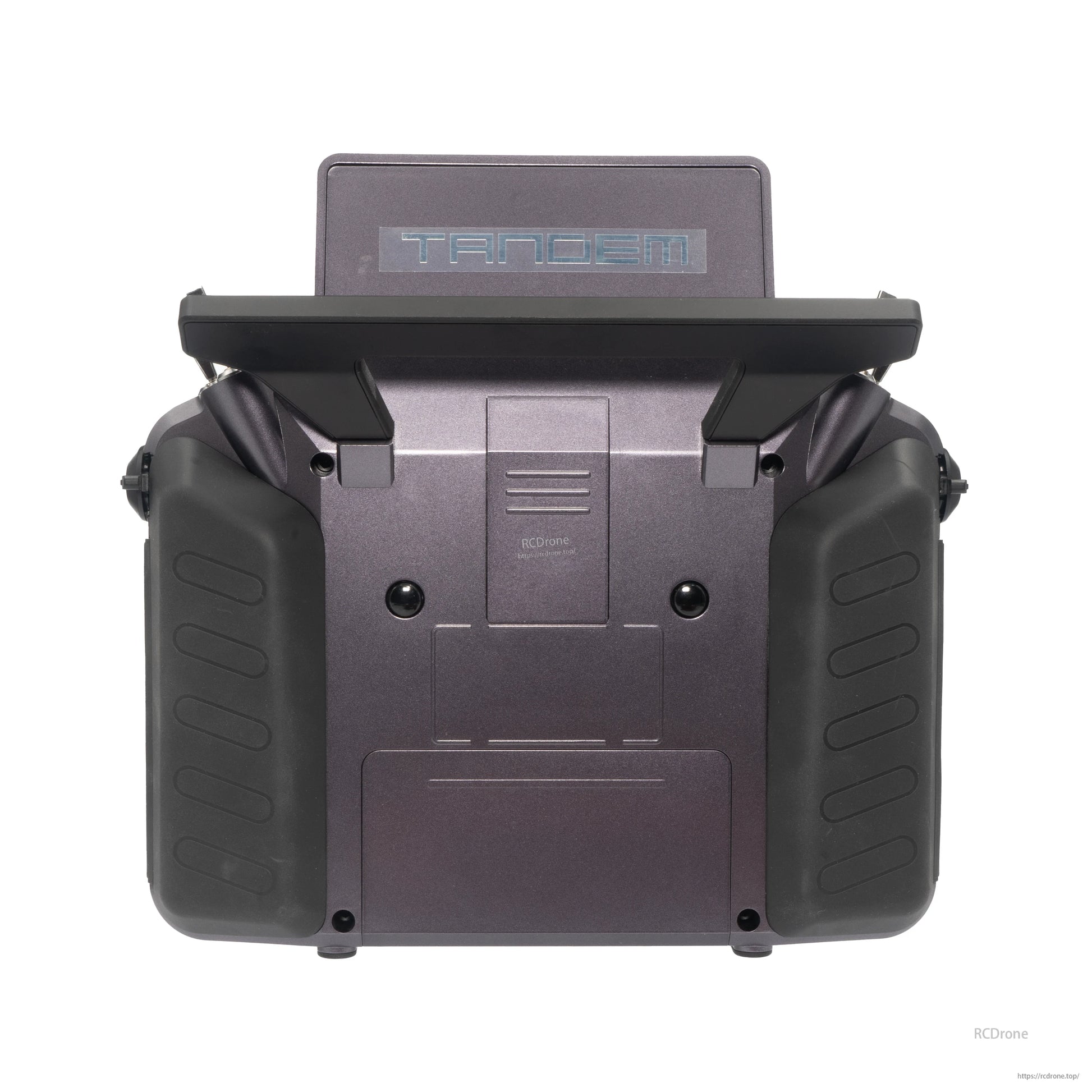 Purple TANDEM X20RS transmitter rear view showing textured grips and rear housing