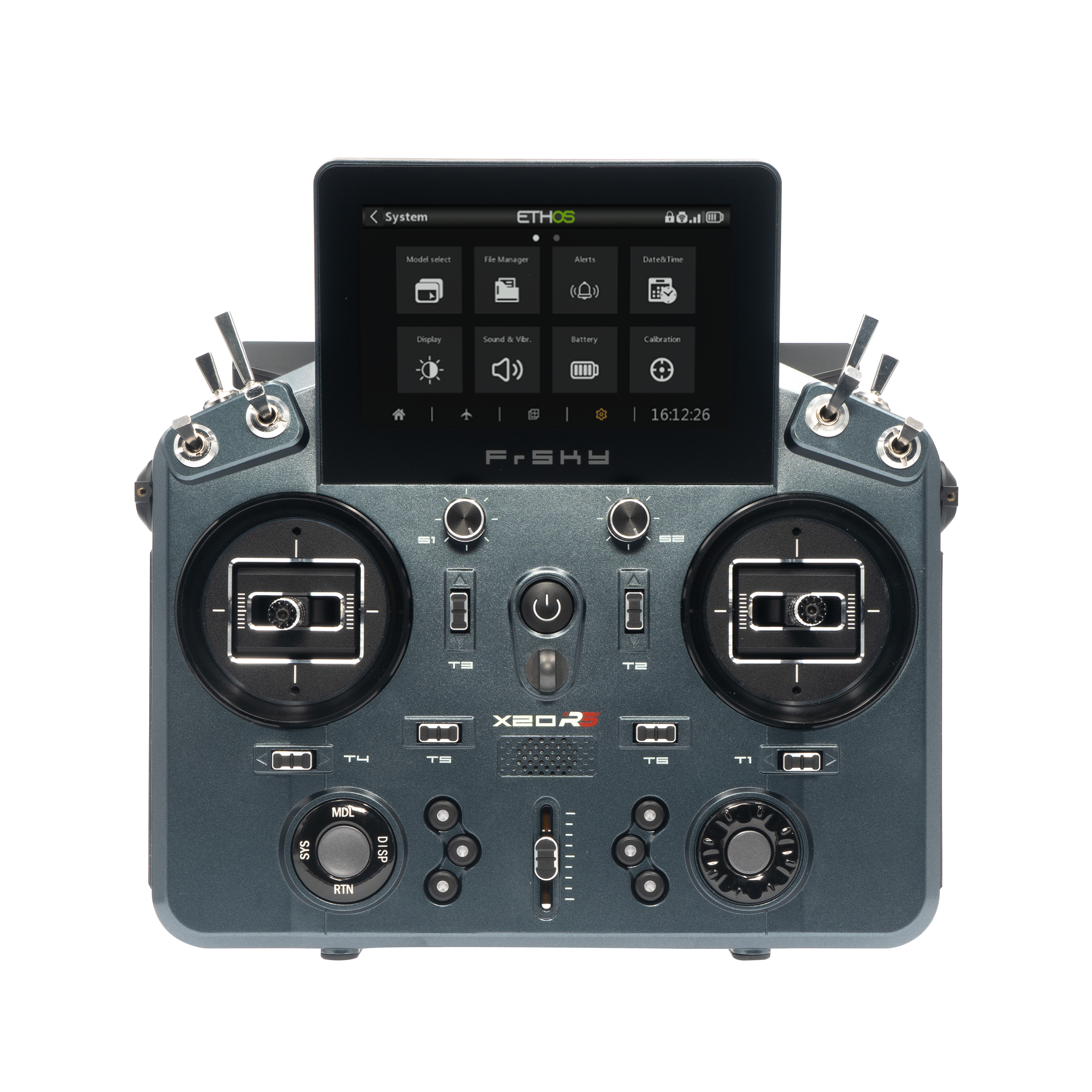 FrSky TANDEM X20RS transmitter system with ETHOS and ATLAS modes for easy flight data management.