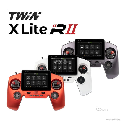 FrSky TWIN X-Lite RII color options graphic showing red, white, and gray transmitters