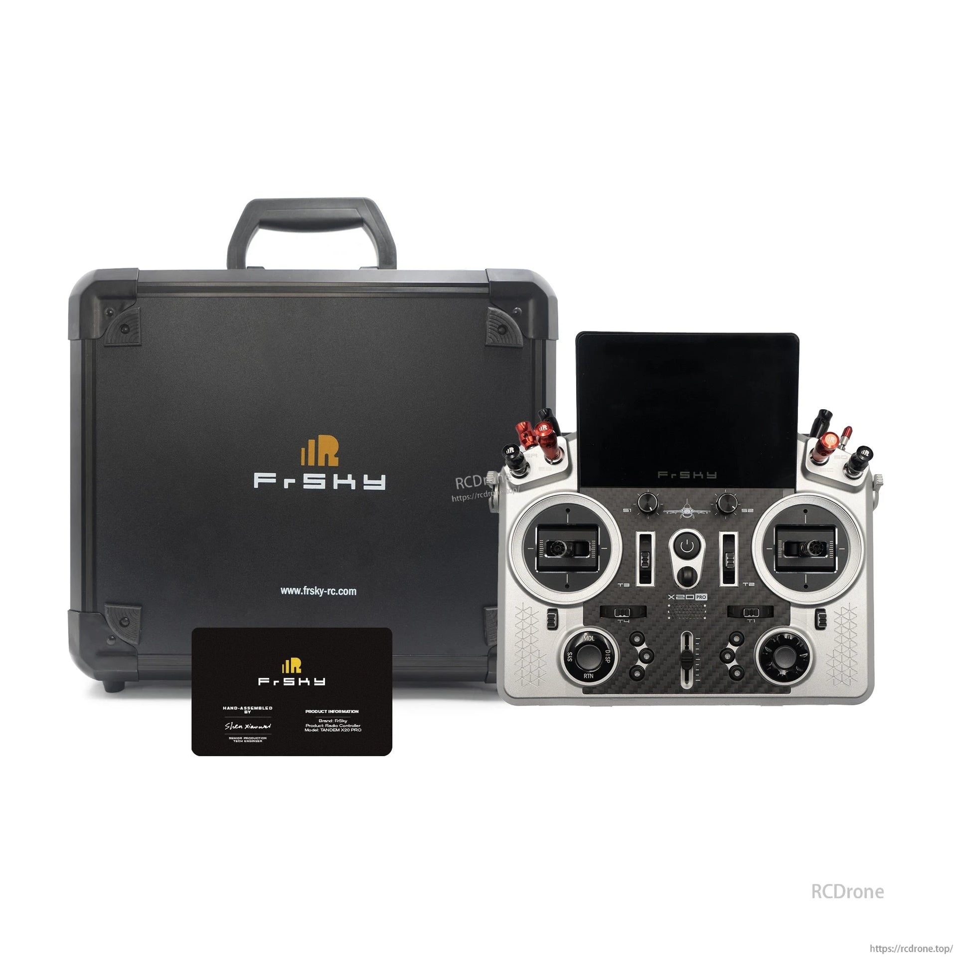 Silver X20 PRO AeroWing Edition transmitter with FrSky hard carrying case and accessory card