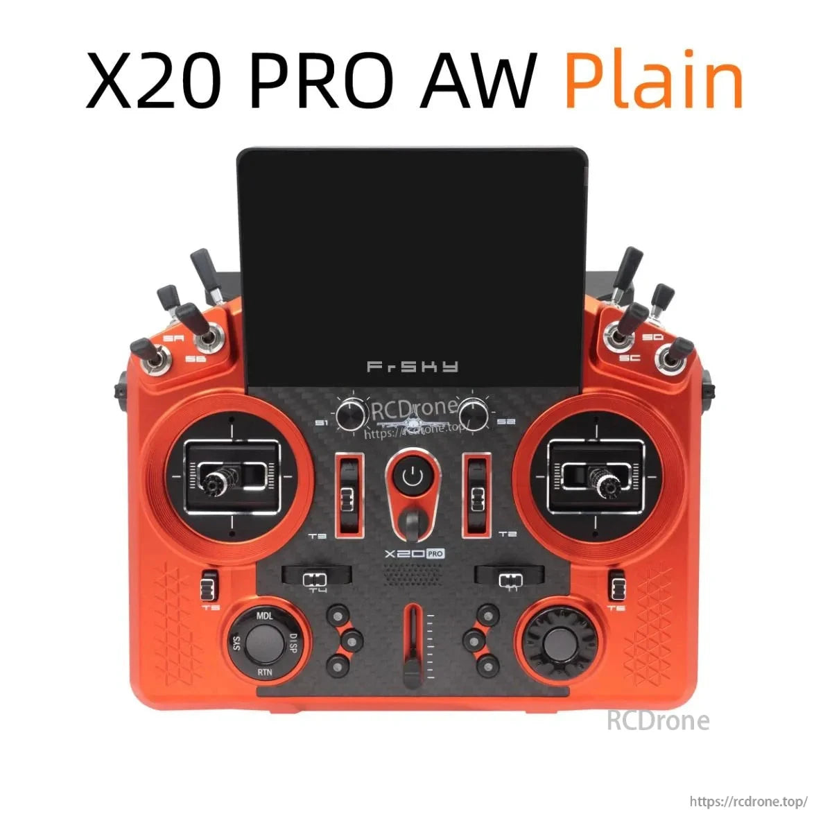 X20 PRO AW Plain orange transmitter front view with folded touchscreen and control layout