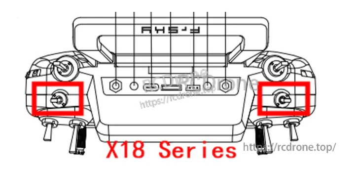 Mounting location guide for FrSky two-position self-locking switch on X18 transmitter shoulder holes