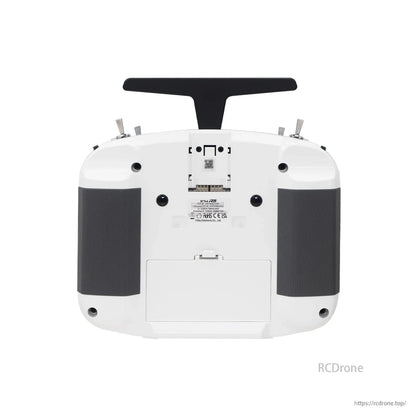 White X14RS transmitter rear view showing grip pads, battery compartment door and rear label area