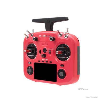 Red X14RS transmitter angled front view showing gimbals, top switches and touchscreen bezel