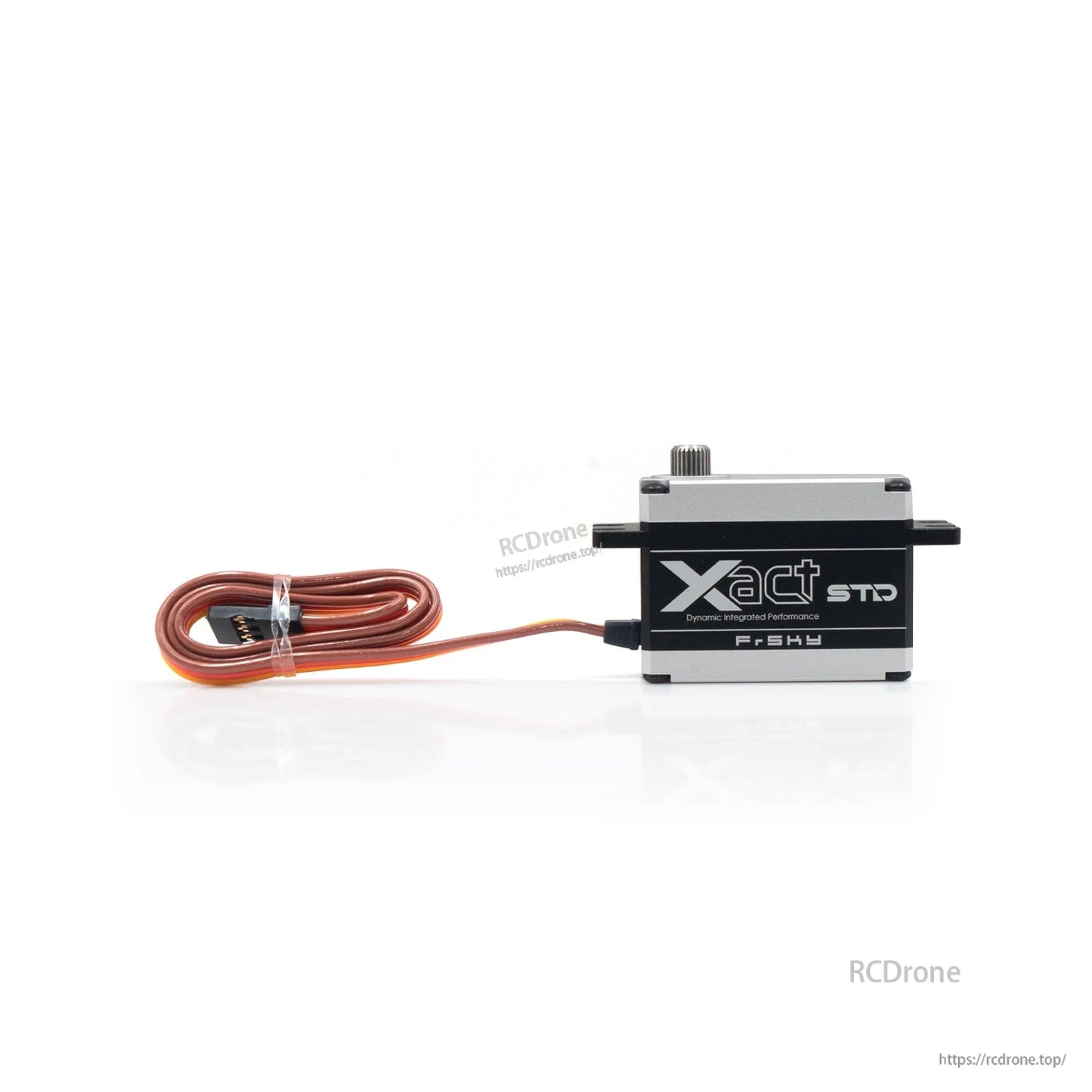 Xact STD standard-size servo with coiled brown cable and connector visible next to the servo body