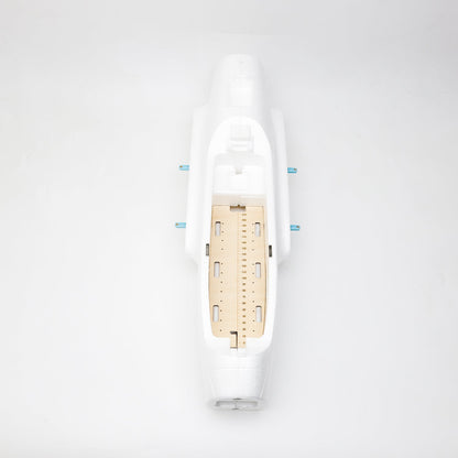 ATOMRC Beluga front fuselage spare part with plywood equipment tray and internal bay, top-down view