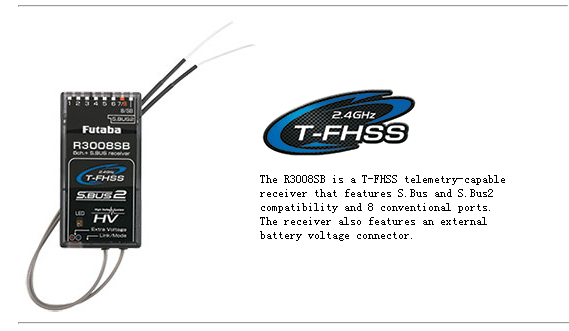 Futaba 10J Transmitter. Futaba T-FHSS R3OOBSB IFH3S. a telemetry-capable receiver with Bus and Bus-Z COM port compatibility for conventional use.