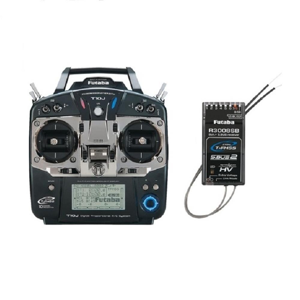 Futaba 10J Transmitter, A radio controller with 10 channels and 2.4GHz frequency, compatible with S-FHSS and T-FHSS protocols.