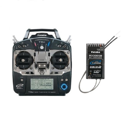 Futaba 10J Transmitter, A radio controller with 10 channels and 2.4GHz frequency, compatible with S-FHSS and T-FHSS protocols.