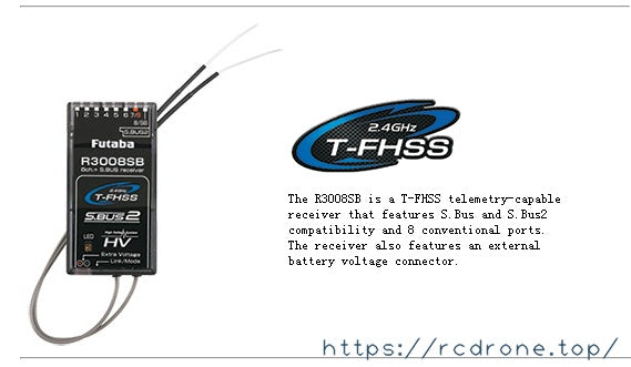 Futaba 10J Transmitter, The Futaba T-FHSS R3OO8SB is a telemetry-capable transmitter compatible with conventional ports via Bus and BusZ.