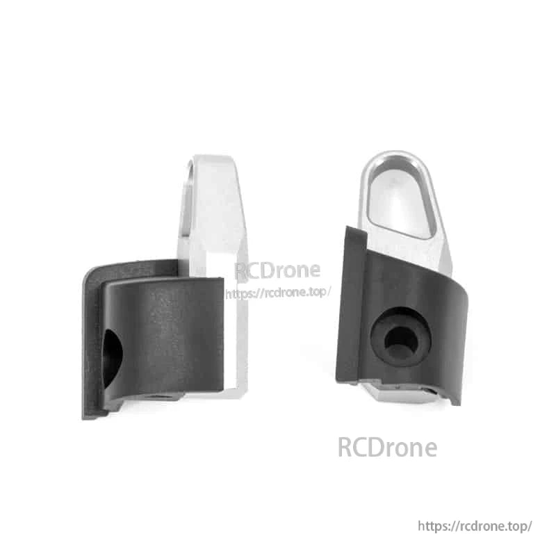Assembled neck strap hook and plastic transmitter bracket shown from two angles