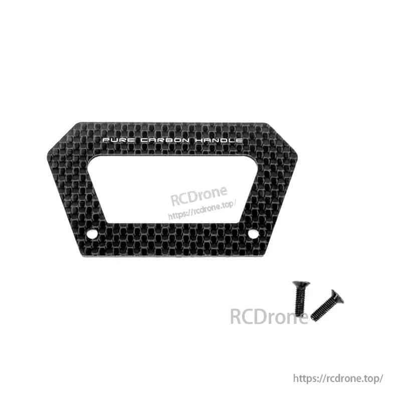 Carbon fiber handle plate with "PURE CARBON HANDLE" text and two screws, angled product shot