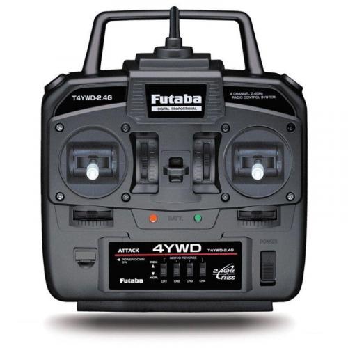 Futaba Attack 4YWD Transmitter, The Futaba Attack 4YWD transmitter is a 4-channel 2.4GHz radio system with receiver for reliable and precise RC application control.