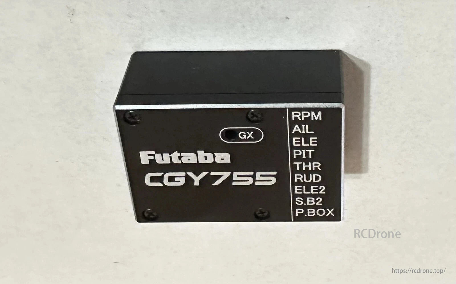 Futaba CGY755 Gyro includes RPM, AIL, ELE, PIT controls for precise drone stabilization and control.