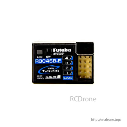 Futaba R304SB-E 4-Channel T-FHSS Receiver, Futaba R304SB-E: 4-channel T-FHSS receiver with S.Bus2, for indoor RC cars, voltage range 4.0–8.4V.