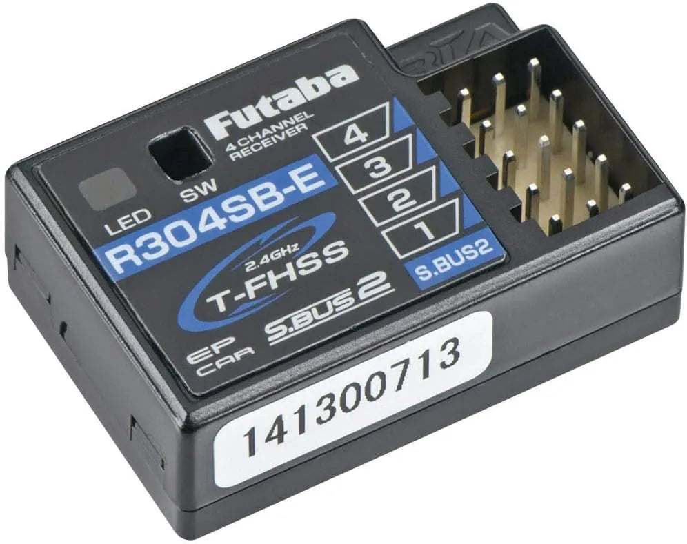 Futaba R304SB-E 4-Channel T-FHSS Receiver, Futaba R304SB-E: 4-channel T-FHSS receiver, S.Bus2, 4.0-8.4V, for indoor EP surface RC cars.