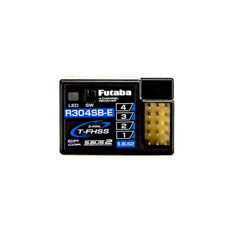Futaba R304SB-E 4-Channel T-FHSS Receiver, Futaba R304SB-E is a 4-Channel T-FHSS receiver with S.Bus2, designed for indoor EP RC cars.
