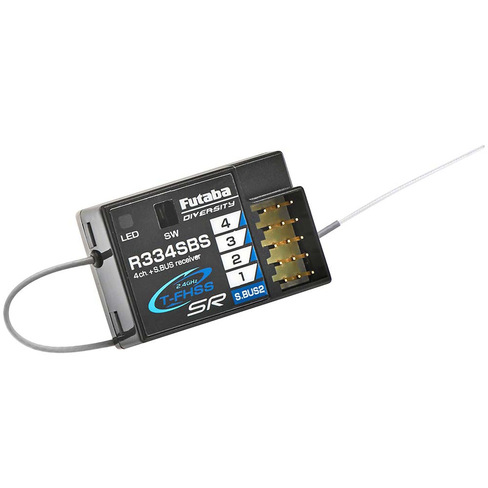 Futaba R334SBS Receiver, High-performance receiver for 3-2 diversity systems with 4 channels and advanced telemetry capabilities.