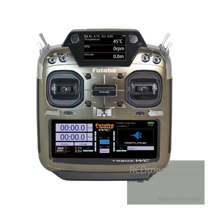 Futaba T32MZ WC transmitter set with R7308SB receiver, featuring FASSTest tech, dual displays, GPS readiness, 26 channels, and precision control for complex models. Ideal for hobbyists.