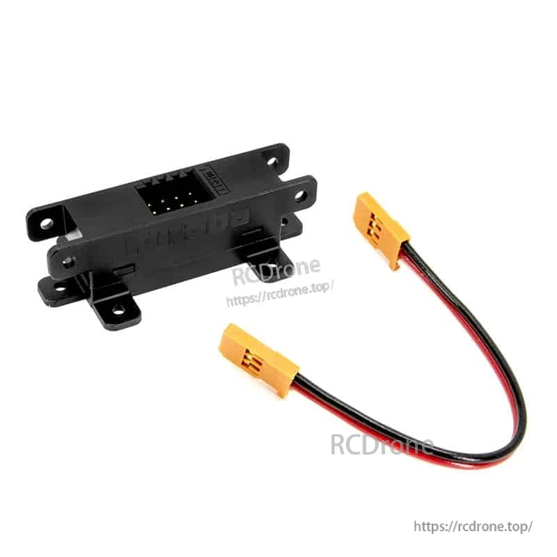 Angled view of TB 16 PP S.Bus/S.Bus2 terminal box with yellow connectors and red/black cable