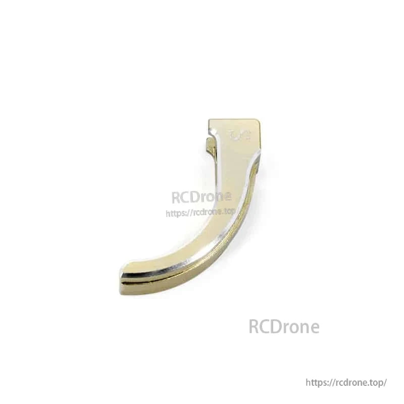 Curved metal brake trigger lever side profile, UBB1155 replacement part on white background